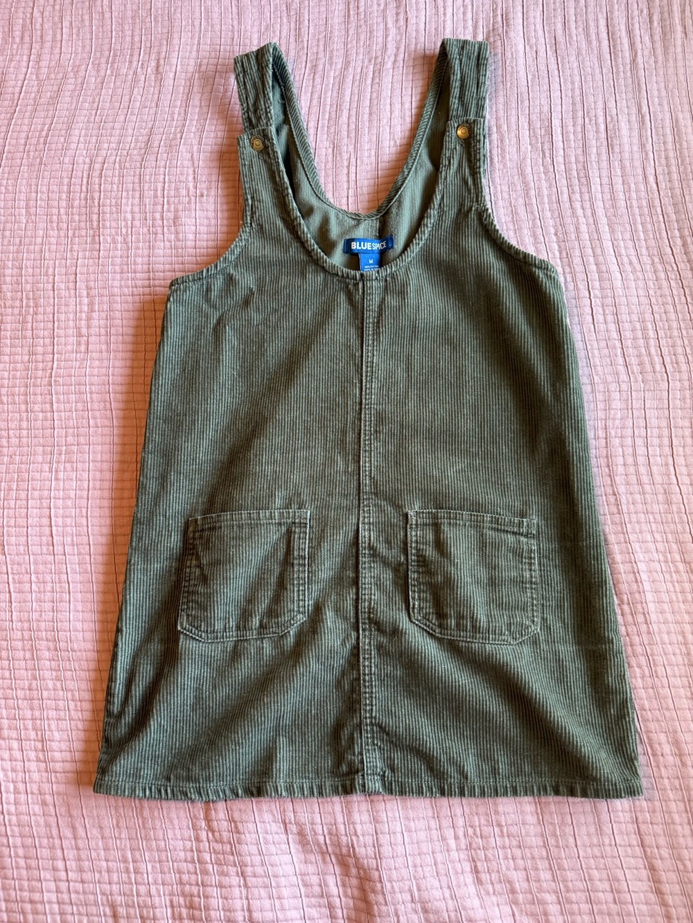 Blue Spice Olive Corduroy Overall Dress